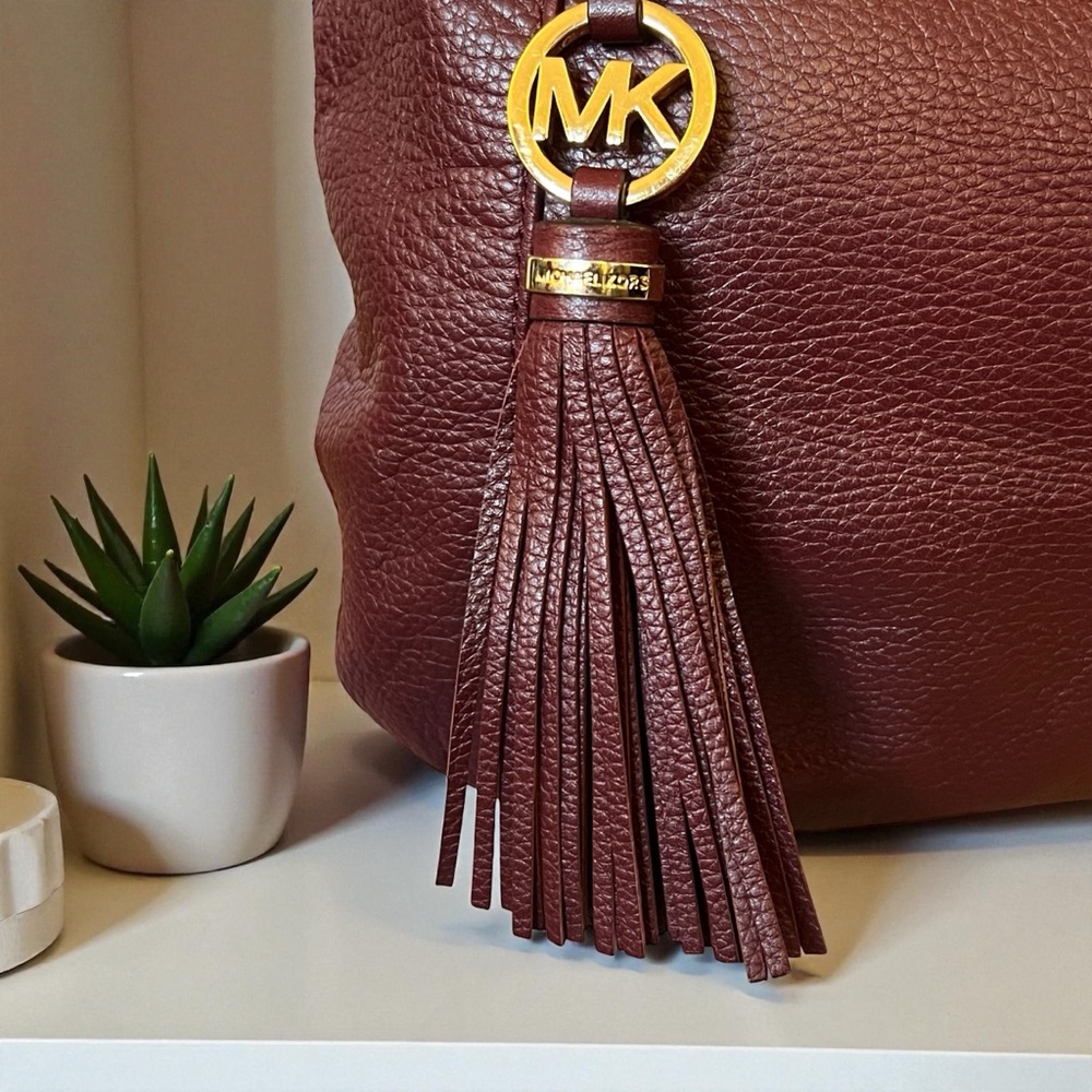 Michael Kors Burgundy Leather Charm Tassel Hobo Bag - Picture 8 of 13